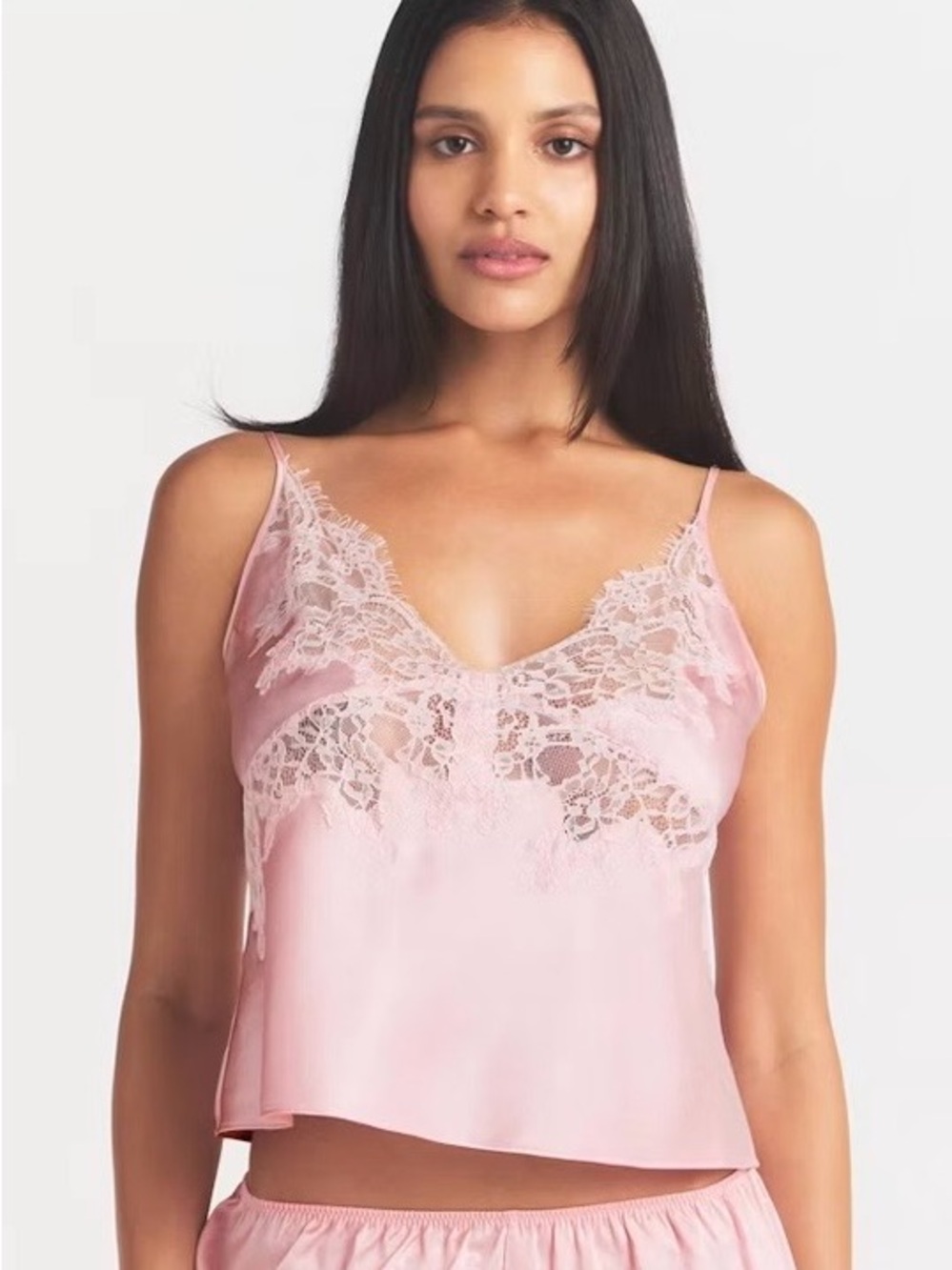 Skims SILK Lace-Trim Pink Cami Top Peony Tonal Size M NWT ( top only)